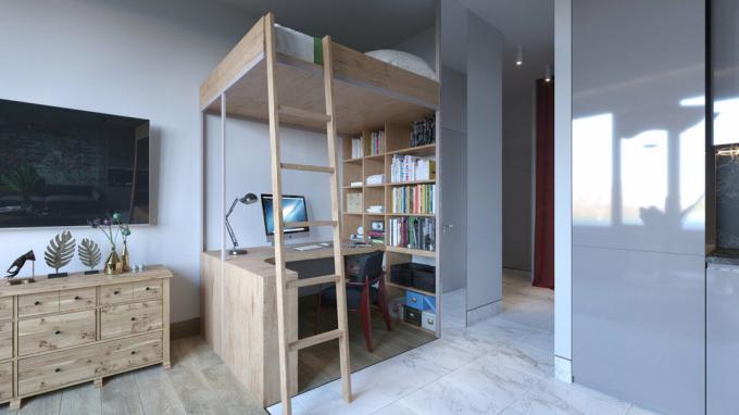 Studio 28 m² v novostavbe s kanceláriou a spálne podkrovie