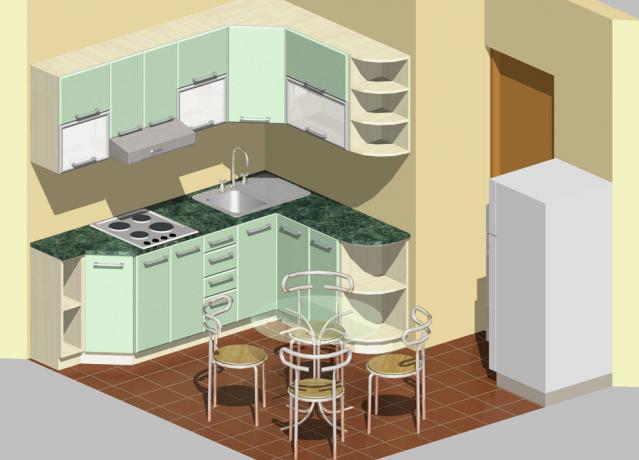 Dizajn vzhľadu malej kuchyne vyrobený pomocou špeciálneho softvéru