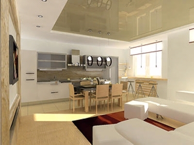 interiér spoločnej obývacej izby a kuchyne