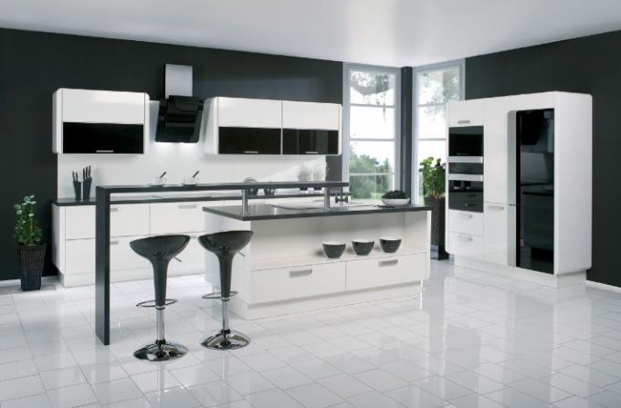 Klasický moderný minimalizmus - rohová čiernobiela kuchyňa