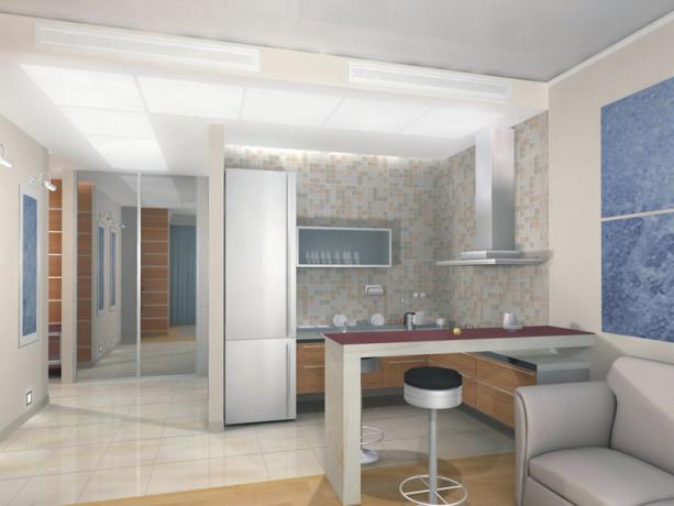 dizajn interiéru kuchyne v obývacej izbe