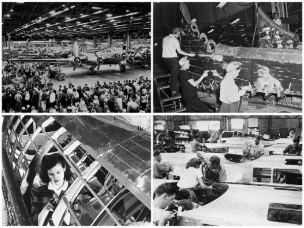 30000. ľudia každodennej práce v továrni, zbieranie bombardéry Boeing B-17. | Foto: twizz.ru.