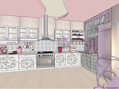 Dizajn - projekt v štýle ošumělého - šik: kuchyňa v šedo-fialových tónoch.